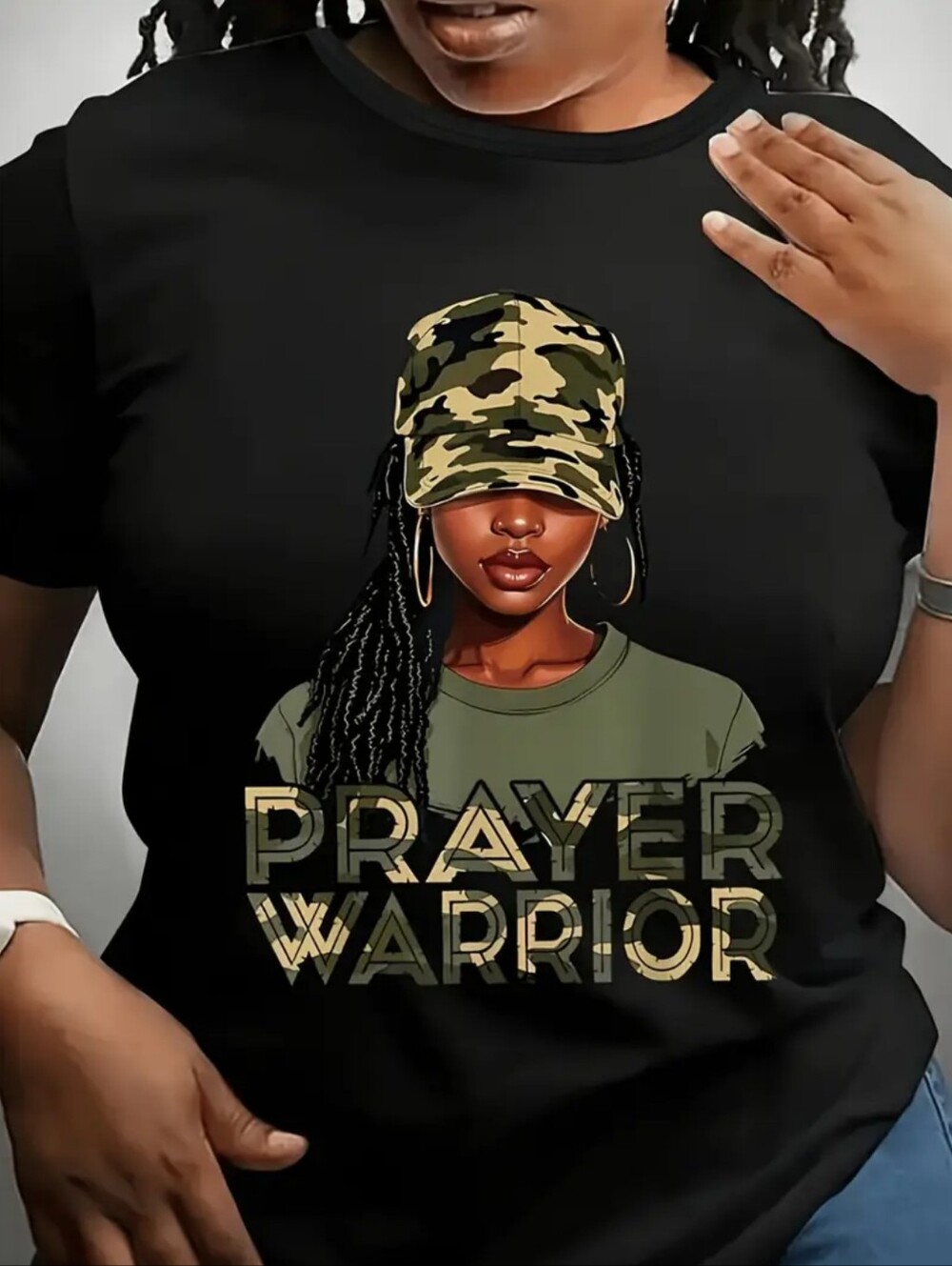 Women's Prayer Warrior Graphic Tee - Black/Camo